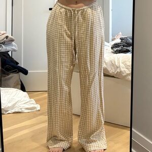 Abercrombie & Fitch Cream Checkered Wide Leg Pants